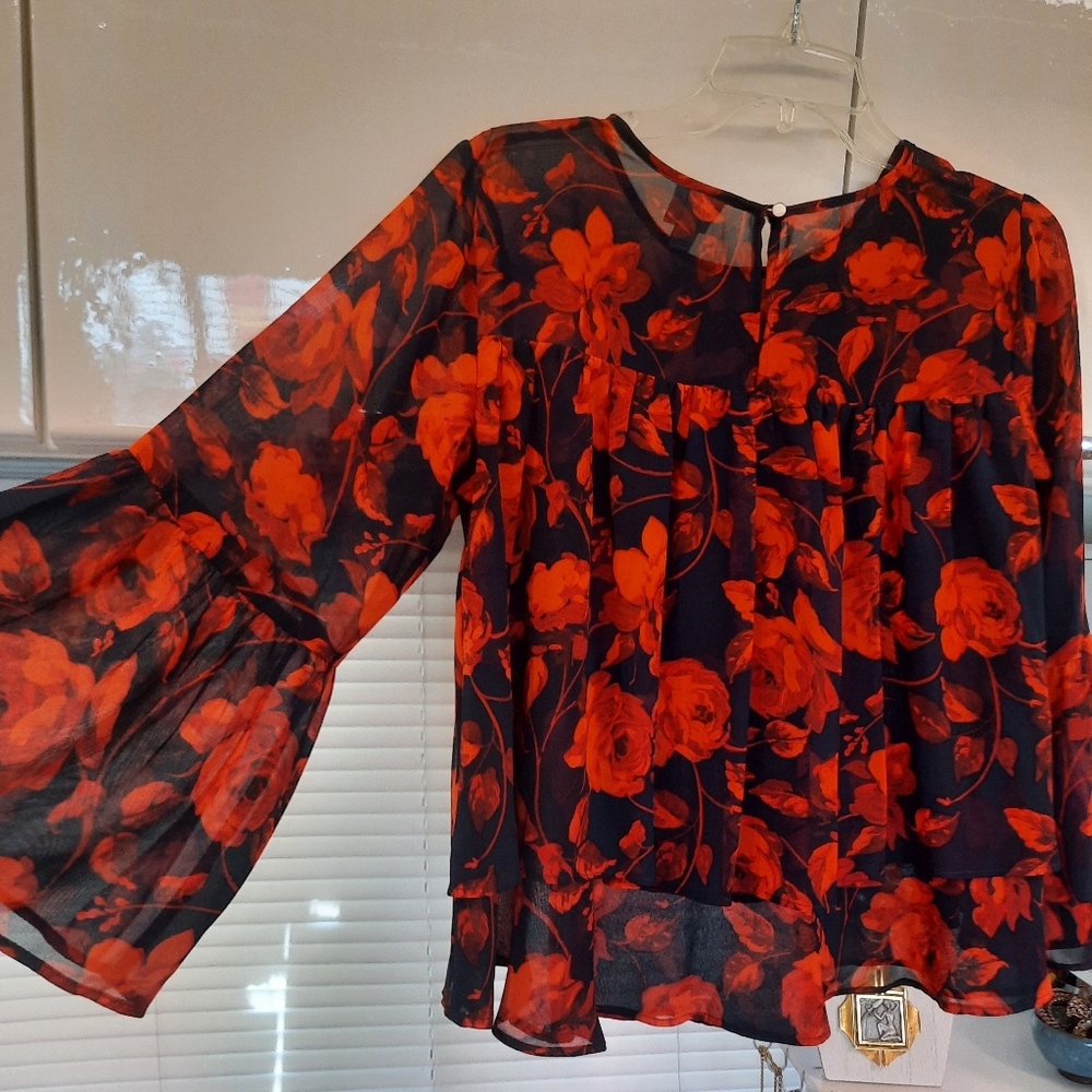A New Day Women's Babydoll Floral Blouse XS Oversized - Picture 8 of 9